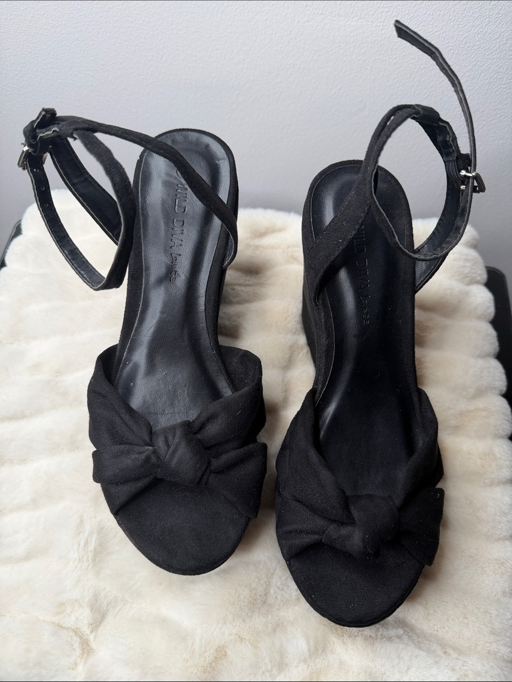 Wild Diva Black Knotted Front Ankle-Strap Heels